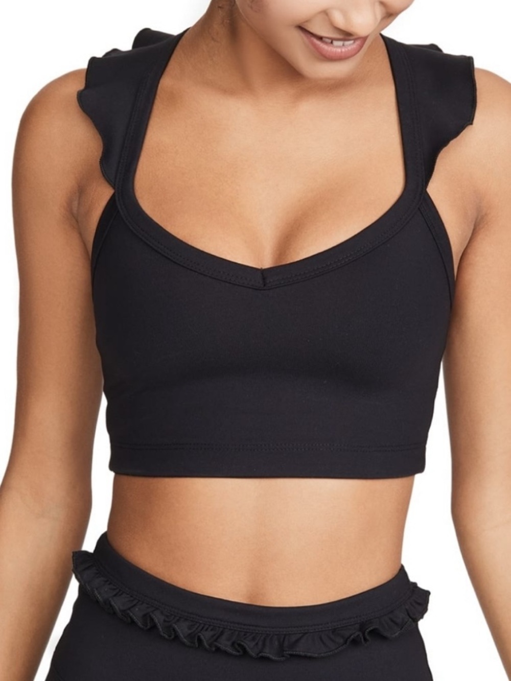 The Year of Ours Barry's Sarah Ruffle Sports Brain Black Criss Cross Straps NWT